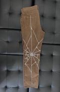 Brown corduroy with whvte web embroidered